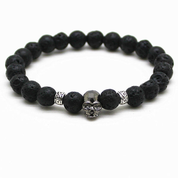 Black Beads Natural Stones Skull Bracelet For Women Lava Stone Beads Men Bracelet Black Lava Beads Bracelets Pulseras Mujer