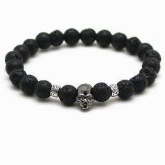 Black Beads Natural Stones Skull Bracelet For Women Lava Stone Beads Men Bracelet Black Lava Beads Bracelets Pulseras Mujer