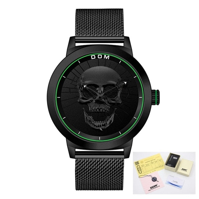 Men's Watch DOM Cool Bone Luxury Brand M-1231 Creative Clock Black Male Watch Skull Style Quartz Men Watches relogio masculino