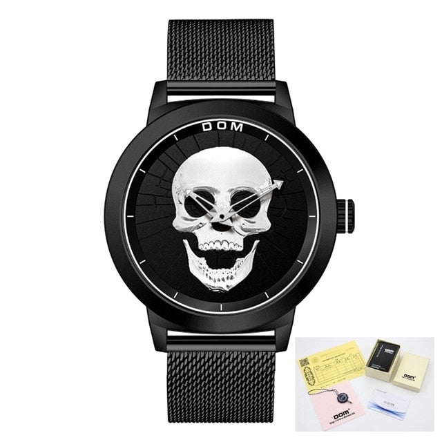 Men's Watch DOM Cool Bone Luxury Brand M-1231 Creative Clock Black Male Watch Skull Style Quartz Men Watches relogio masculino