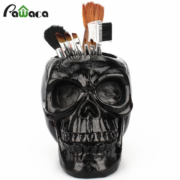 3D Skull Head Figurine Skeleton Ornament Stationery Holder Makeup Storage Container Flower Pot Jewellery Box Office Home Decor