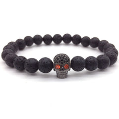 NAIQUBE Skull Men Bracelets 8mm Lava Beads Classic Simple Stone Beads Charm Bracelet For Men Jewelry Gift