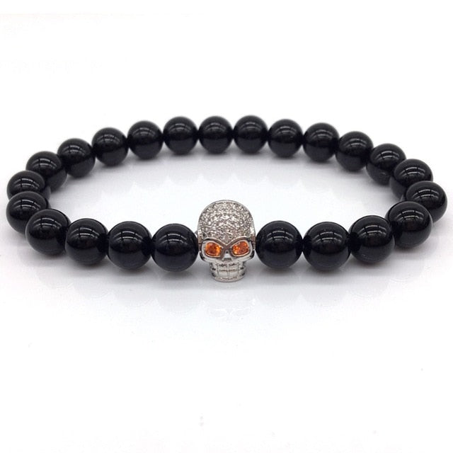 NAIQUBE Skull Men Bracelets 8mm Lava Beads Classic Simple Stone Beads Charm Bracelet For Men Jewelry Gift