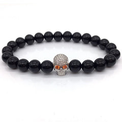 NAIQUBE Skull Men Bracelets 8mm Lava Beads Classic Simple Stone Beads Charm Bracelet For Men Jewelry Gift