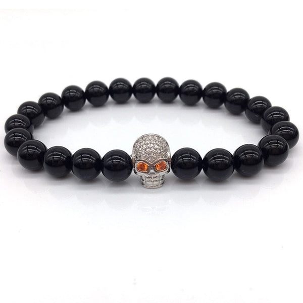 NAIQUBE Skull Men Bracelets 8mm Lava Beads Classic Simple Stone Beads Charm Bracelet For Men Jewelry Gift