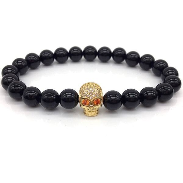 NAIQUBE Skull Men Bracelets 8mm Lava Beads Classic Simple Stone Beads Charm Bracelet For Men Jewelry Gift