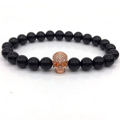 NAIQUBE Skull Men Bracelets 8mm Lava Beads Classic Simple Stone Beads Charm Bracelet For Men Jewelry Gift