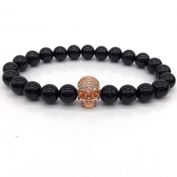 NAIQUBE Skull Men Bracelets 8mm Lava Beads Classic Simple Stone Beads Charm Bracelet For Men Jewelry Gift