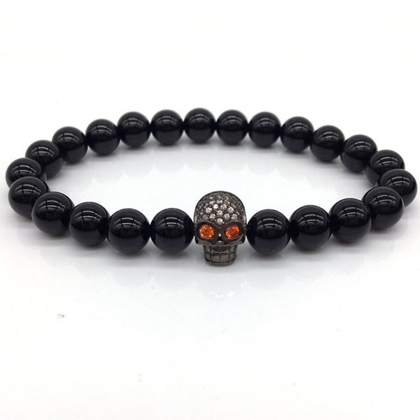 NAIQUBE Skull Men Bracelets 8mm Lava Beads Classic Simple Stone Beads Charm Bracelet For Men Jewelry Gift