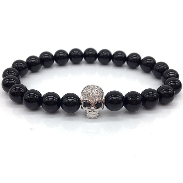 NAIQUBE Skull Men Bracelets 8mm Lava Beads Classic Simple Stone Beads Charm Bracelet For Men Jewelry Gift