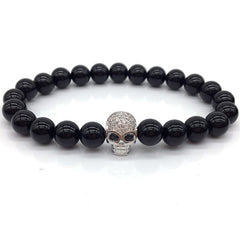 NAIQUBE Skull Men Bracelets 8mm Lava Beads Classic Simple Stone Beads Charm Bracelet For Men Jewelry Gift
