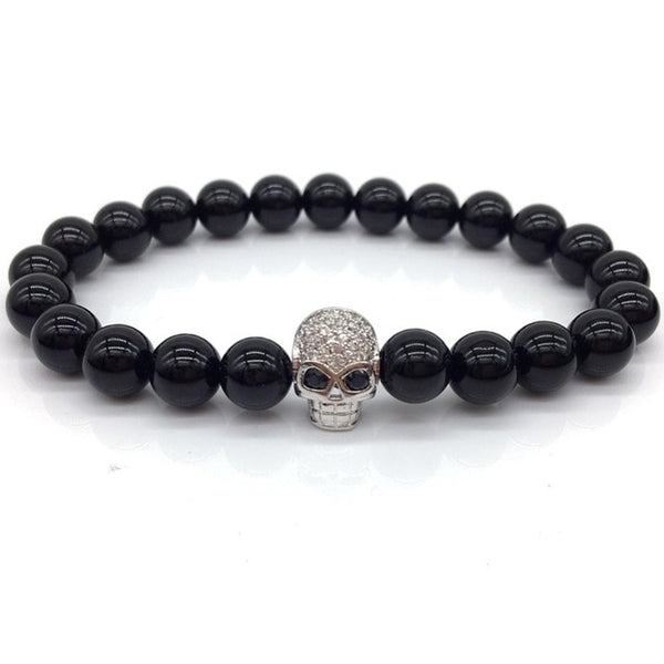 NAIQUBE Skull Men Bracelets 8mm Lava Beads Classic Simple Stone Beads Charm Bracelet For Men Jewelry Gift