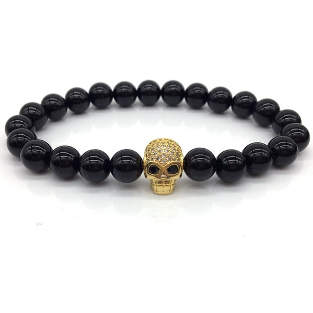 NAIQUBE Skull Men Bracelets 8mm Lava Beads Classic Simple Stone Beads Charm Bracelet For Men Jewelry Gift
