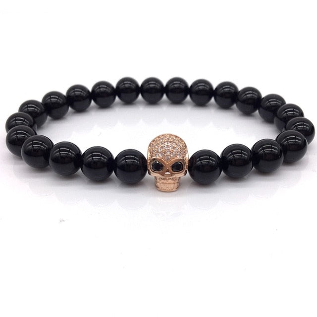 NAIQUBE Skull Men Bracelets 8mm Lava Beads Classic Simple Stone Beads Charm Bracelet For Men Jewelry Gift