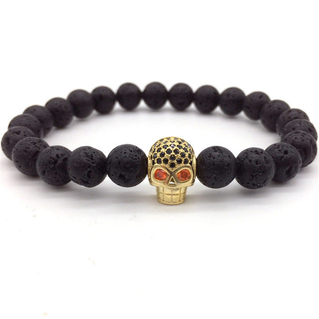 NAIQUBE Skull Men Bracelets 8mm Lava Beads Classic Simple Stone Beads Charm Bracelet For Men Jewelry Gift