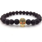 NAIQUBE Skull Men Bracelets 8mm Lava Beads Classic Simple Stone Beads Charm Bracelet For Men Jewelry Gift