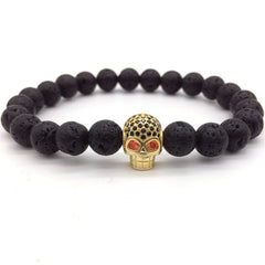 NAIQUBE Skull Men Bracelets 8mm Lava Beads Classic Simple Stone Beads Charm Bracelet For Men Jewelry Gift