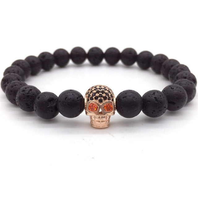 NAIQUBE Skull Men Bracelets 8mm Lava Beads Classic Simple Stone Beads Charm Bracelet For Men Jewelry Gift