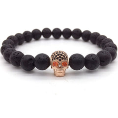 NAIQUBE Skull Men Bracelets 8mm Lava Beads Classic Simple Stone Beads Charm Bracelet For Men Jewelry Gift