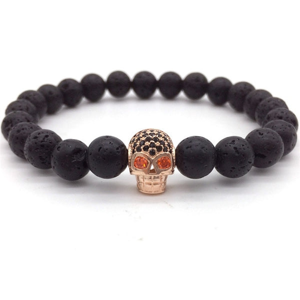 NAIQUBE Skull Men Bracelets 8mm Lava Beads Classic Simple Stone Beads Charm Bracelet For Men Jewelry Gift