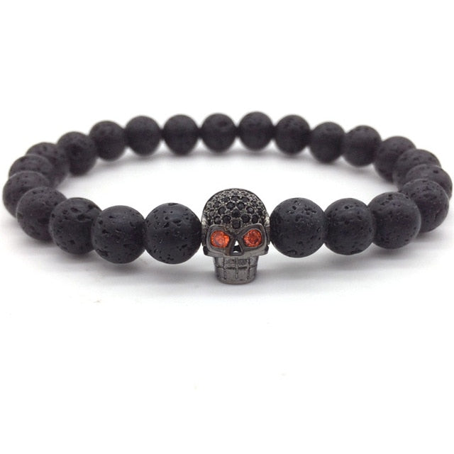 NAIQUBE Skull Men Bracelets 8mm Lava Beads Classic Simple Stone Beads Charm Bracelet For Men Jewelry Gift