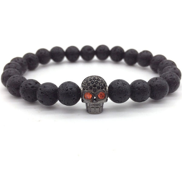 NAIQUBE Skull Men Bracelets 8mm Lava Beads Classic Simple Stone Beads Charm Bracelet For Men Jewelry Gift