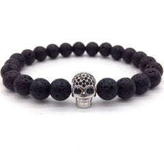 NAIQUBE Skull Men Bracelets 8mm Lava Beads Classic Simple Stone Beads Charm Bracelet For Men Jewelry Gift