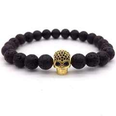 NAIQUBE Skull Men Bracelets 8mm Lava Beads Classic Simple Stone Beads Charm Bracelet For Men Jewelry Gift