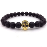NAIQUBE Skull Men Bracelets 8mm Lava Beads Classic Simple Stone Beads Charm Bracelet For Men Jewelry Gift