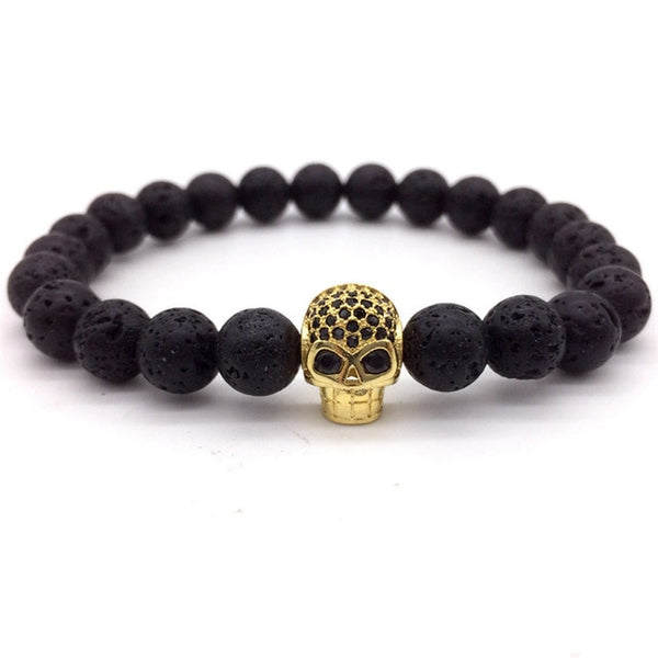 NAIQUBE Skull Men Bracelets 8mm Lava Beads Classic Simple Stone Beads Charm Bracelet For Men Jewelry Gift