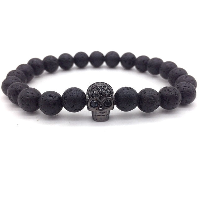NAIQUBE Skull Men Bracelets 8mm Lava Beads Classic Simple Stone Beads Charm Bracelet For Men Jewelry Gift