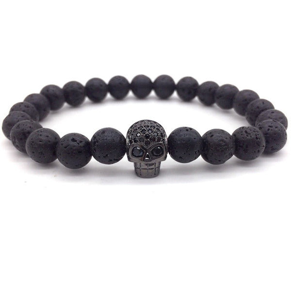 NAIQUBE Skull Men Bracelets 8mm Lava Beads Classic Simple Stone Beads Charm Bracelet For Men Jewelry Gift