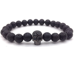 NAIQUBE Skull Men Bracelets 8mm Lava Beads Classic Simple Stone Beads Charm Bracelet For Men Jewelry Gift