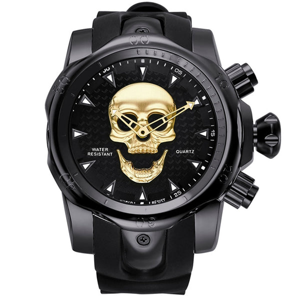 2019 Men's Skull Quartz Watch Men Skeleton Creative Watches Rubber Male Clock Water Resistant Wristwatches Relogio Masculino