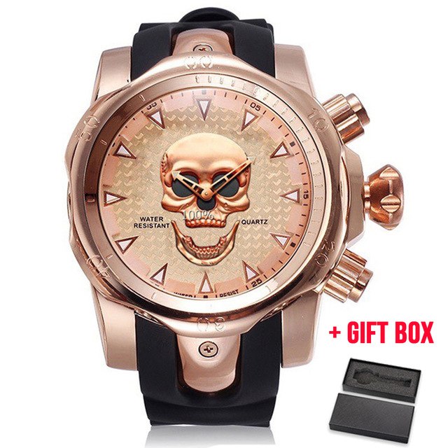 2019 Men's Skull Quartz Watch Men Skeleton Creative Watches Rubber Male Clock Water Resistant Wristwatches Relogio Masculino