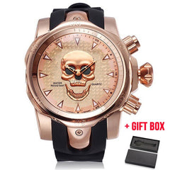 2019 Men's Skull Quartz Watch Men Skeleton Creative Watches Rubber Male Clock Water Resistant Wristwatches Relogio Masculino