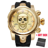 2019 Men's Skull Quartz Watch Men Skeleton Creative Watches Rubber Male Clock Water Resistant Wristwatches Relogio Masculino