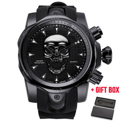 2019 Men's Skull Quartz Watch Men Skeleton Creative Watches Rubber Male Clock Water Resistant Wristwatches Relogio Masculino