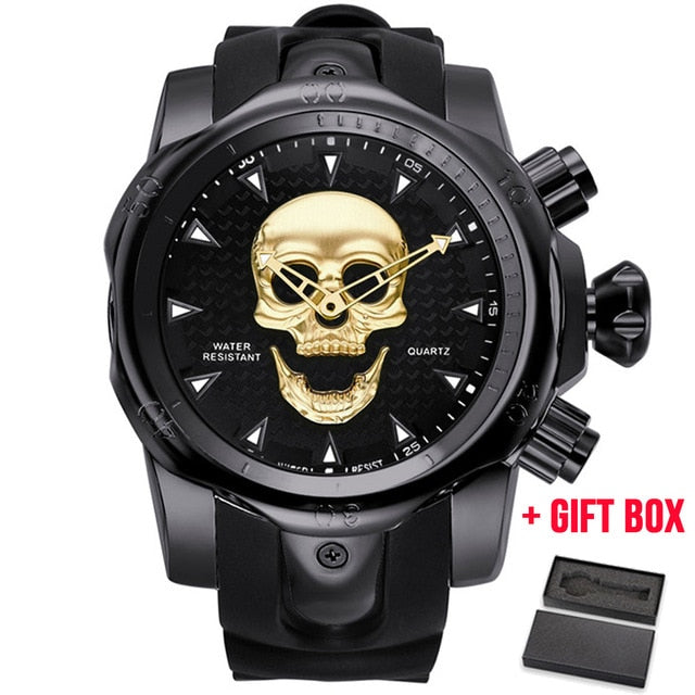 2019 Men's Skull Quartz Watch Men Skeleton Creative Watches Rubber Male Clock Water Resistant Wristwatches Relogio Masculino